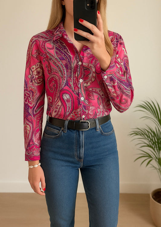 Chemise imprimé paisley rose fuchsia T38