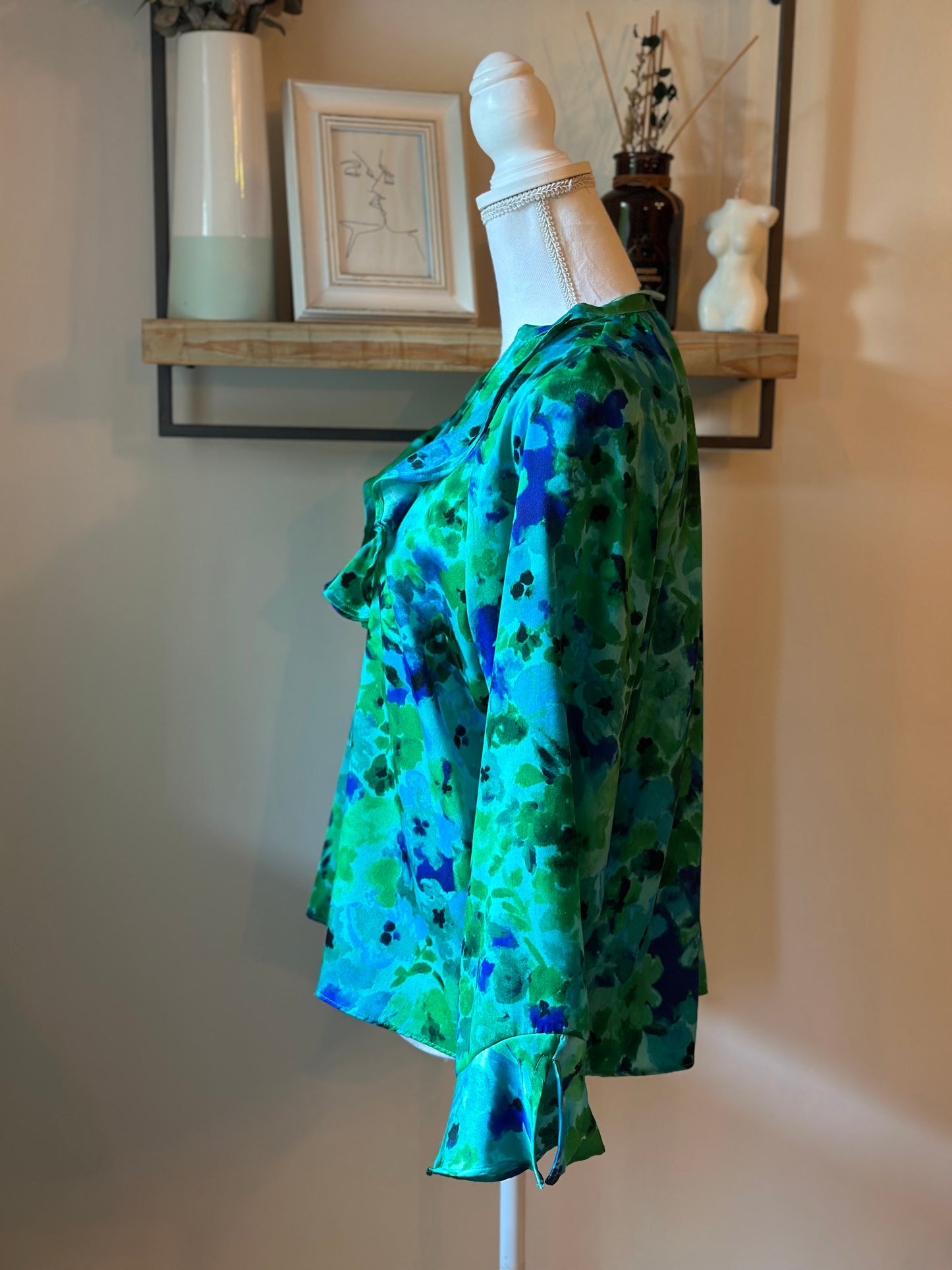 Blouse fluide imprimé fleuri vert T.40
