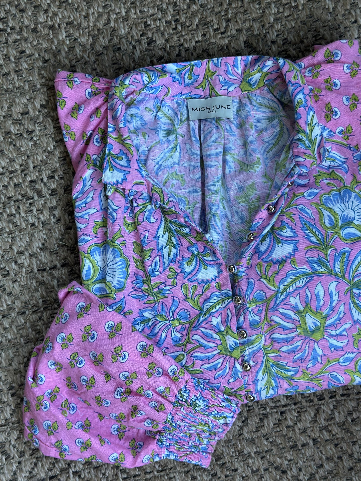 Blouse bohème modèle Raquel rose à motifs T.U (36 au 42)