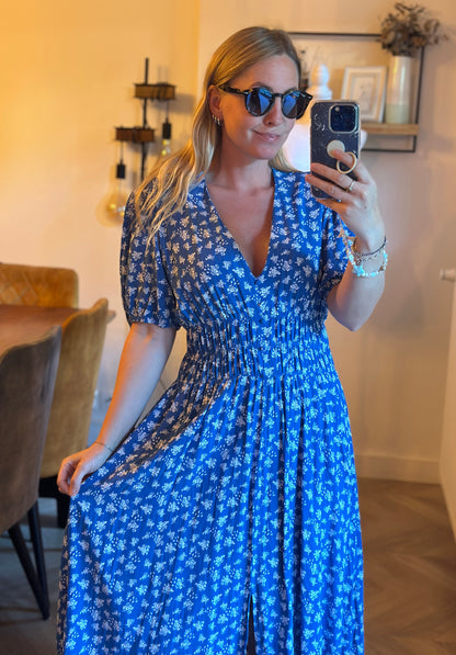 Robe longue fleurie bleue T.40