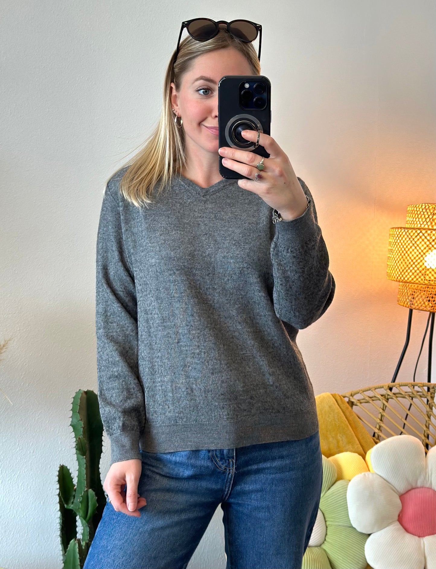 Pull gris chiné en laine mérinos, T.36