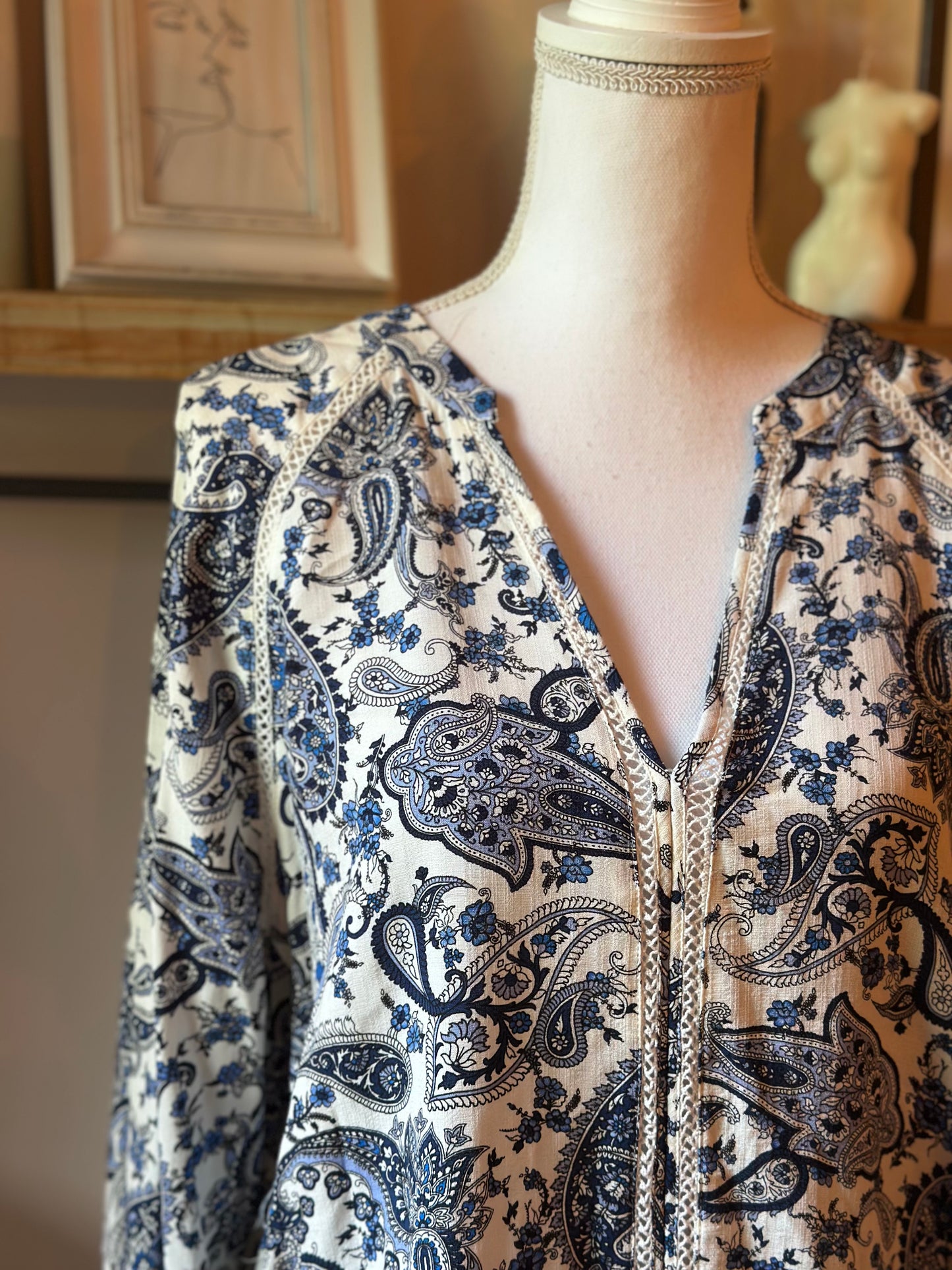 Blouse imprimé cachemire bleu viscose T.40