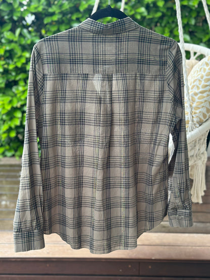 Chemise à carreaux lurex taupe et doré T.40