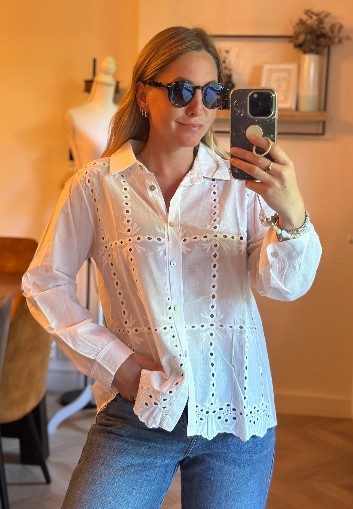 Chemise blanche broderie anglaise en coton Made in Italy T.U