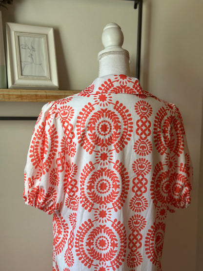 Robe longue imprimé graphique rouge blanc fluide T.38