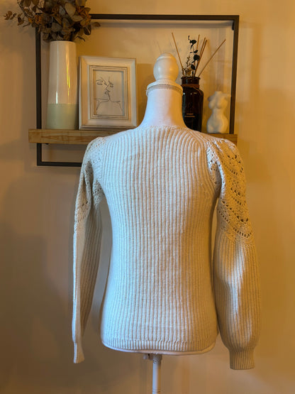 Pull Moira maille ajourée écru en laine mérinos et coton bio T.36