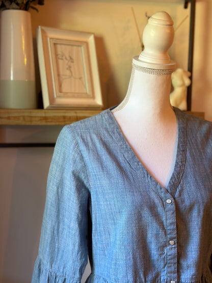 Blouse péplum en coton effet chambray T.34 neuve sans étiquette