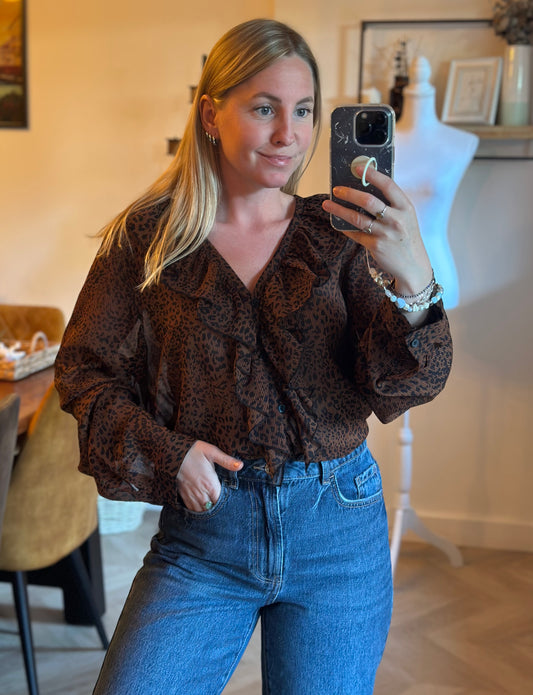 Blouse imprimée léopard fluide marron T.44