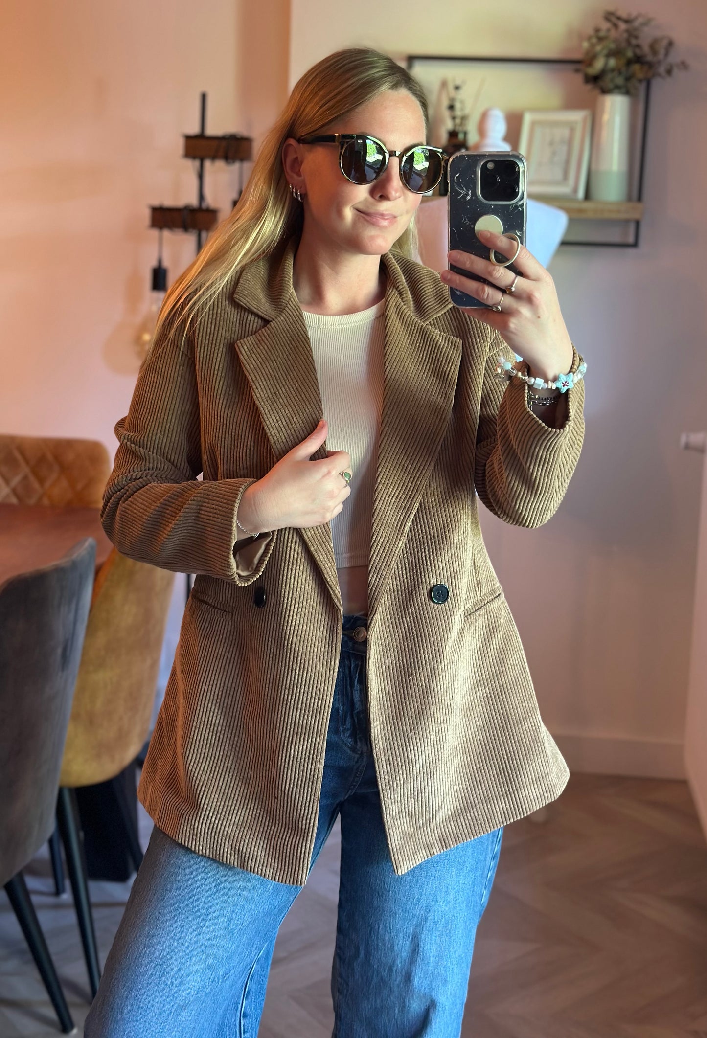 Blazer long en velours côtelé camel fabrication italienne T.36/38