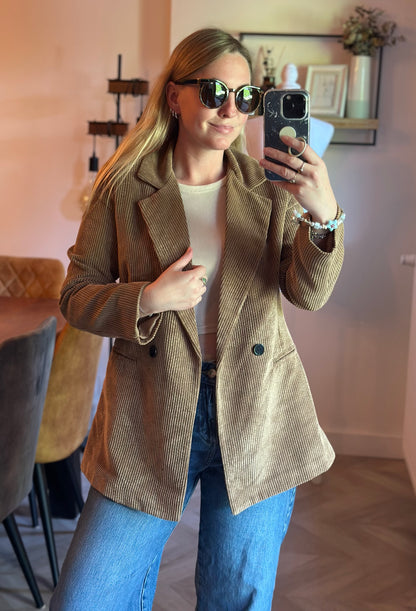 Blazer long en velours côtelé camel fabrication italienne T.36/38