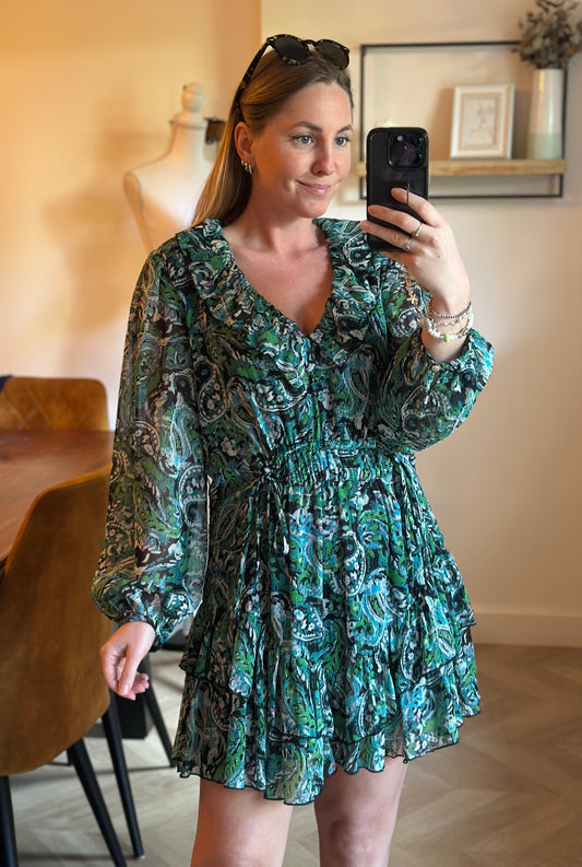 Robe midi imprimé cachemire vert T.40