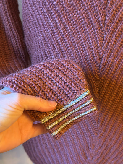 Pull maille col V rose terracotta T.34