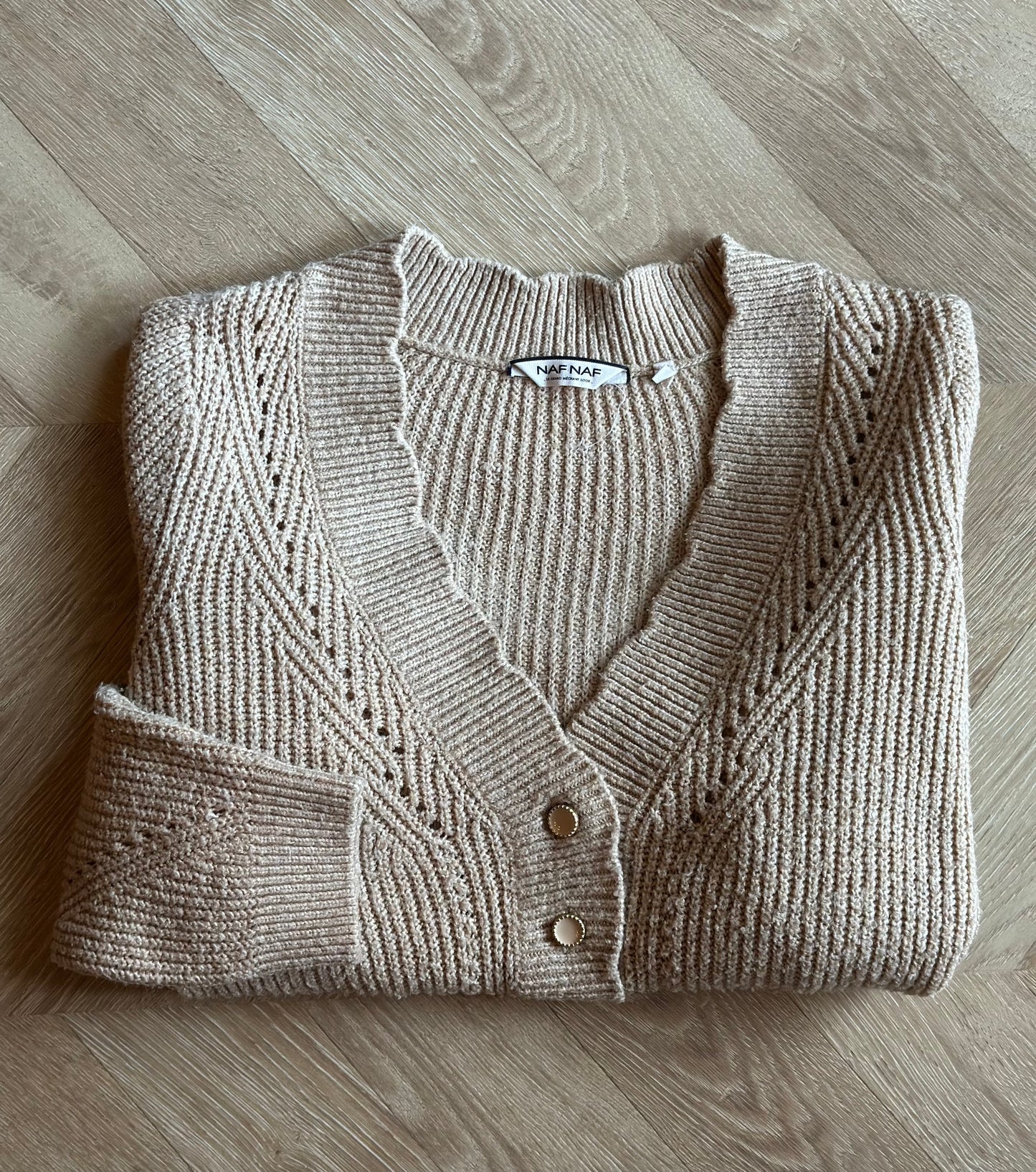 Cardigan beige maille T.40