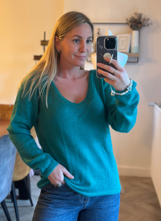 Pull col V uni mohair laine T.40