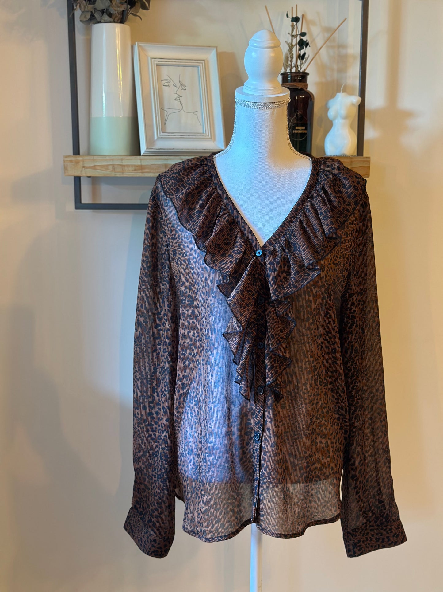 Blouse imprimée léopard fluide marron T.44