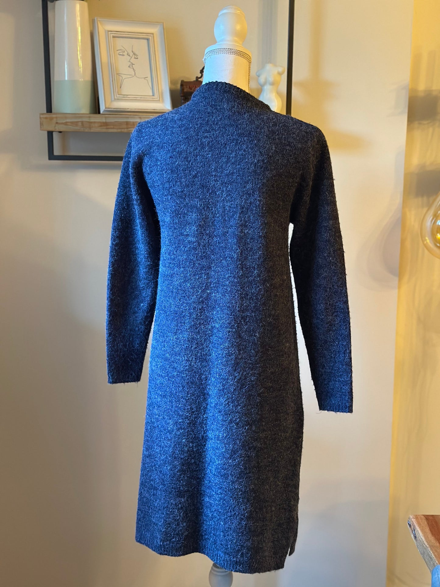 Gilet long bleu gris chiné T.38