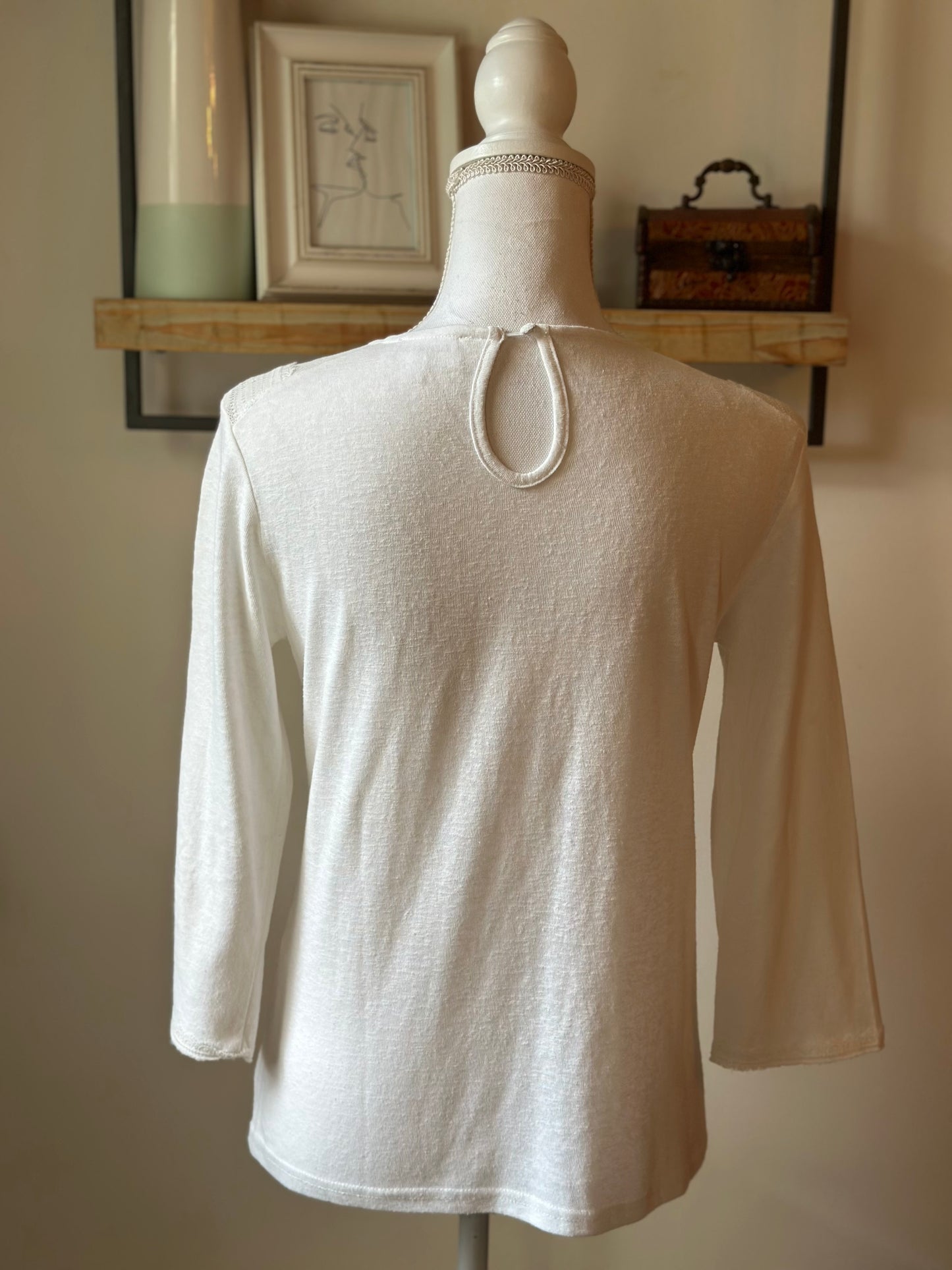 Top blanc en coton avec empiècement dentelle T.36