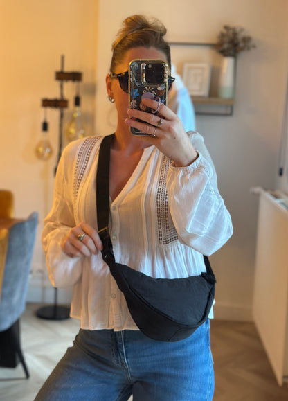 Sac bandoulière demi-lune noir en toile