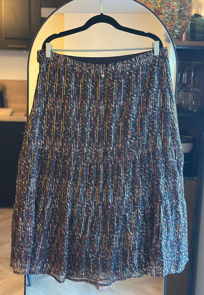 Jupe midi imprimée à fils lurex dorés T.44