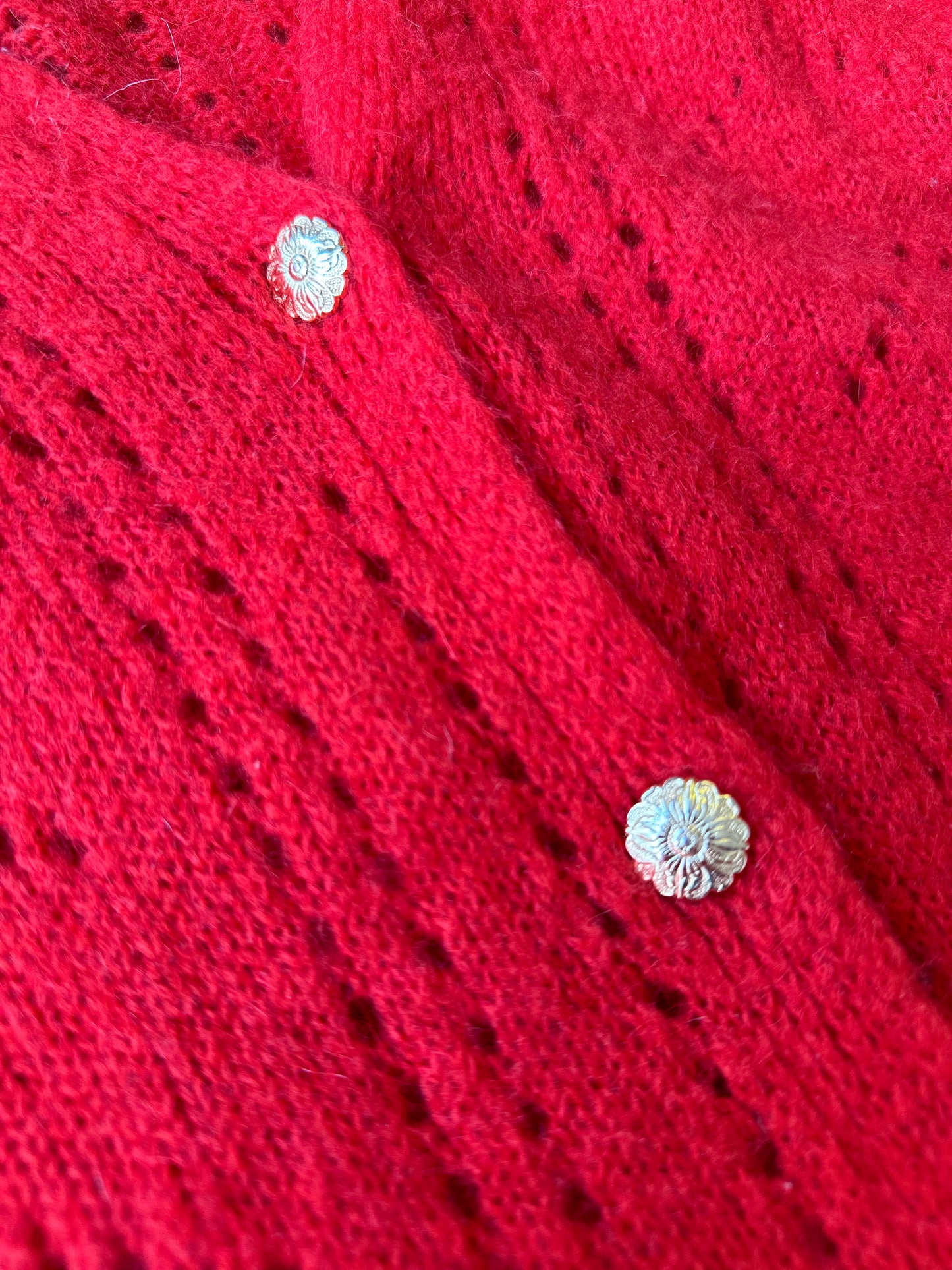 Cardigan en maille ajourée rouge mohair et laine T.U