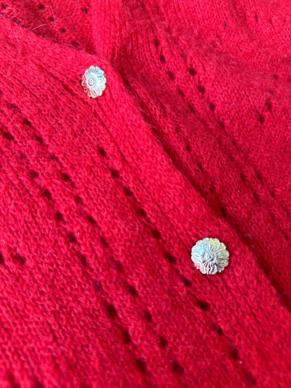 Cardigan en maille ajourée rouge mohair et laine T.U