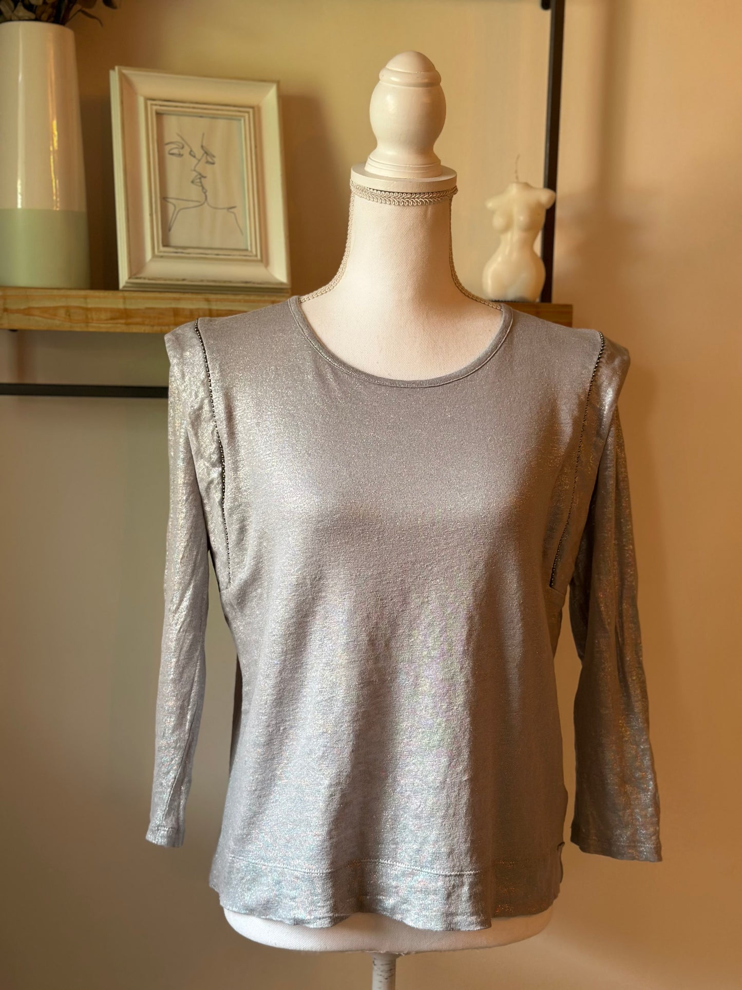 T-shirt manches longues effet brillant en lin T.38