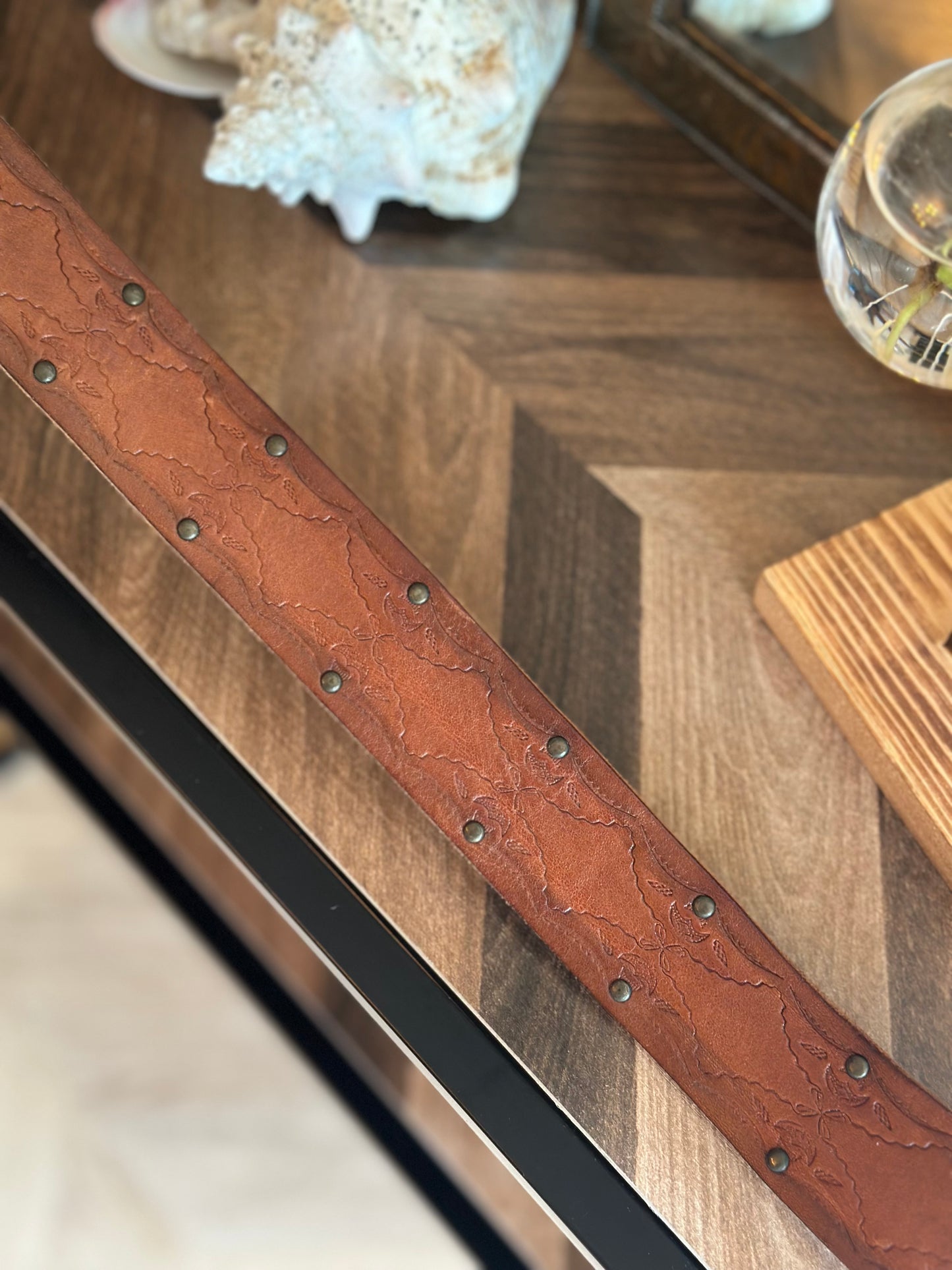 Ceinture motif western en cuir marron 90cm