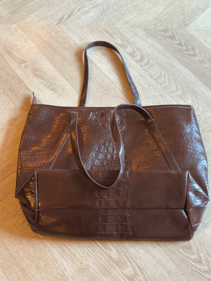 Grand sac cabas effet croco marron