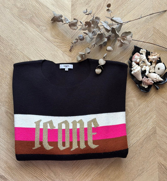 Pull Suncoo imprimé colorée modèle Pasco rose Icone oversize T.40