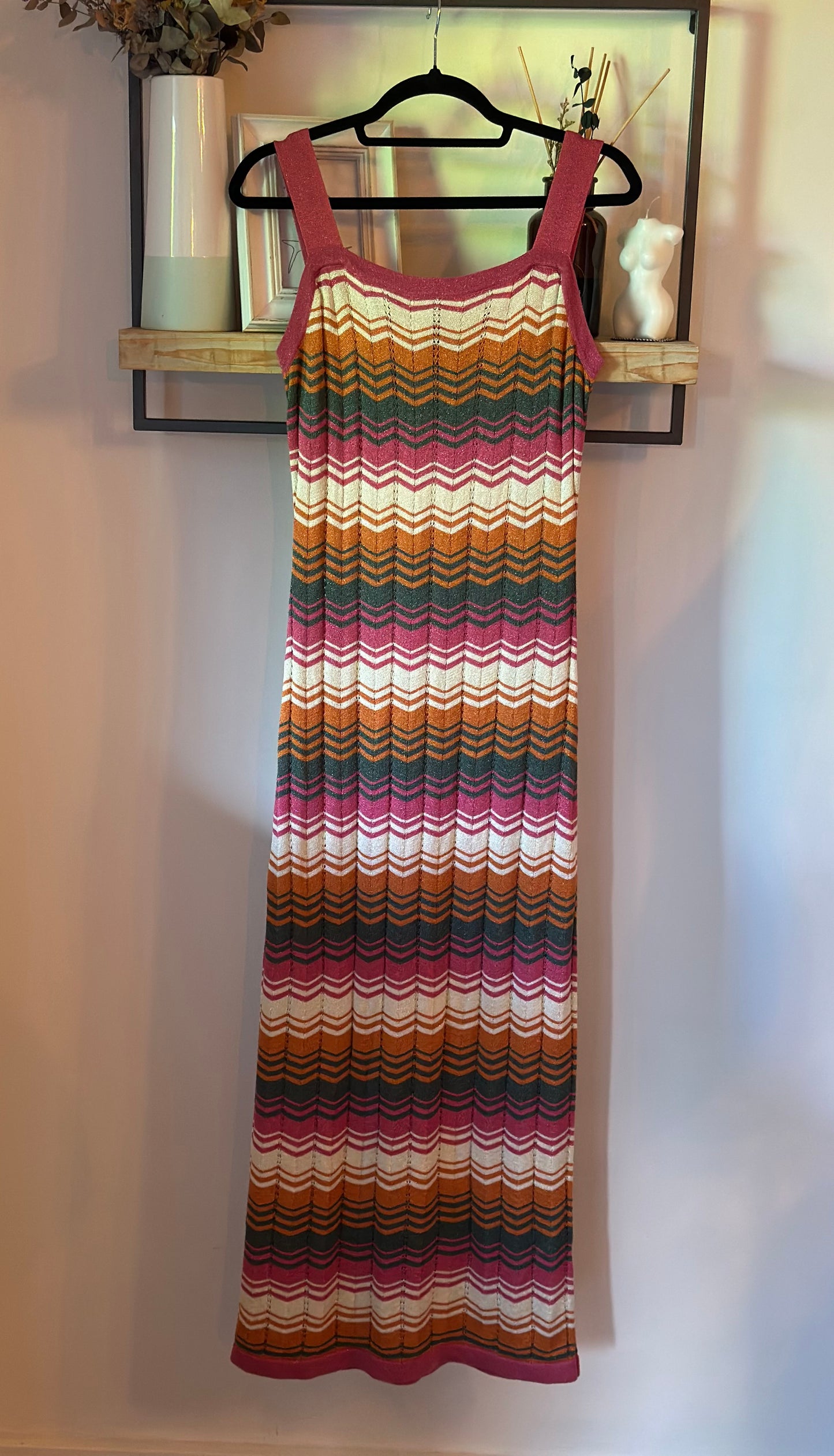 Robe longue maille ajourée multicolore T.36