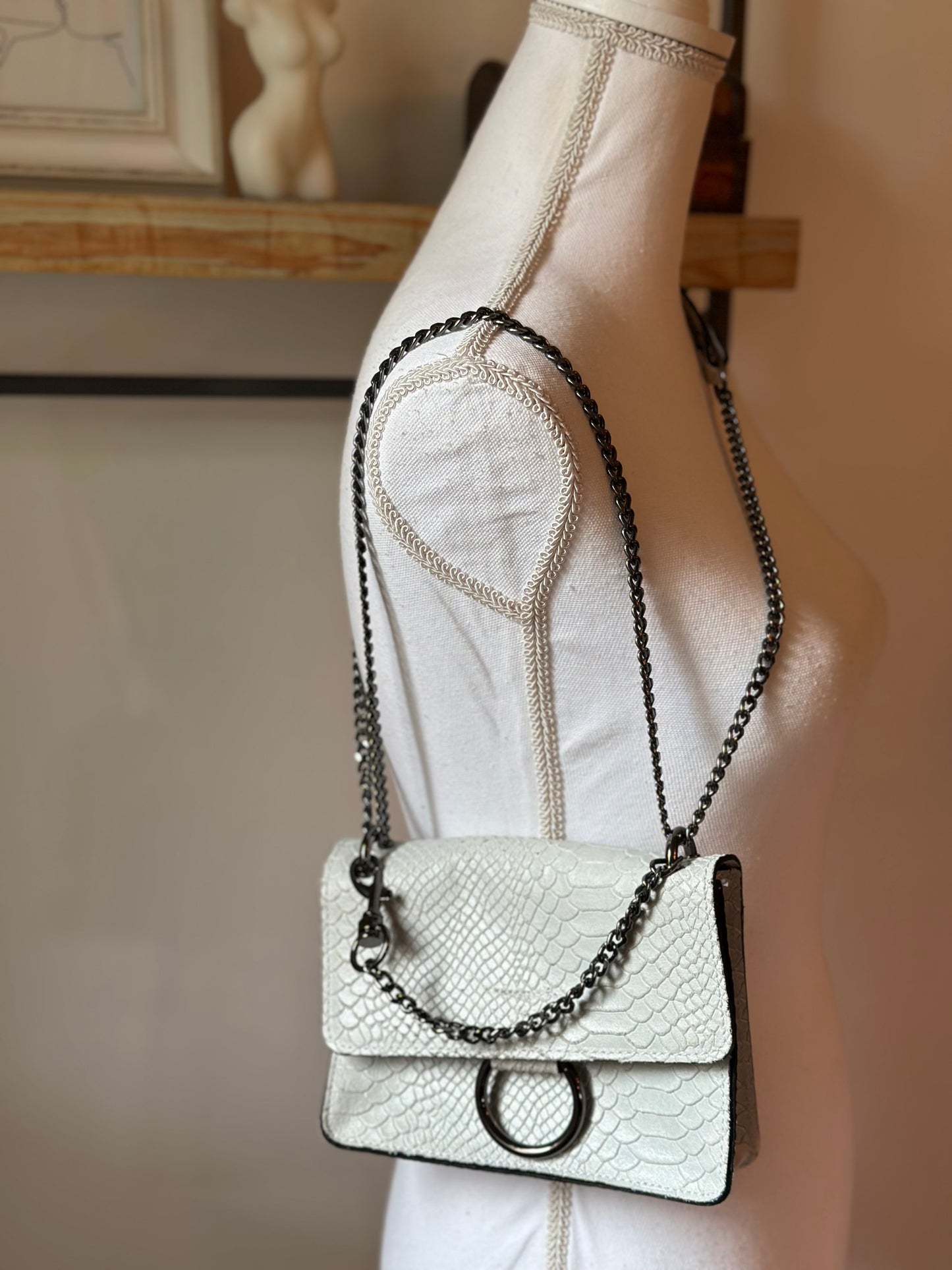 Sac à bandoulière en cuir blanc en cuir fabriqué en Italie