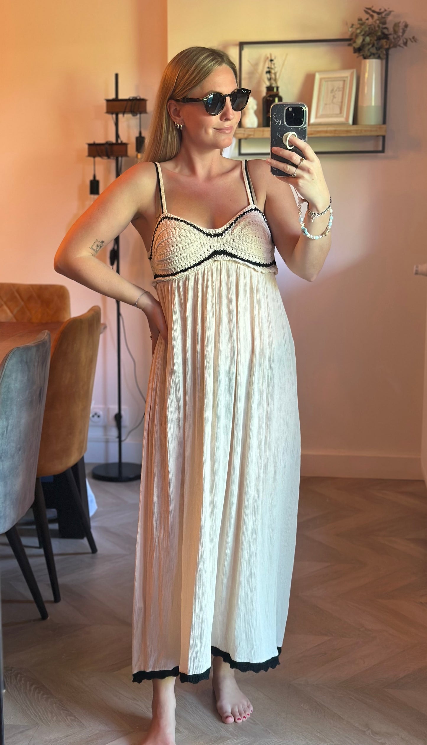 Robe longue fluide écrue détail crochet T.38