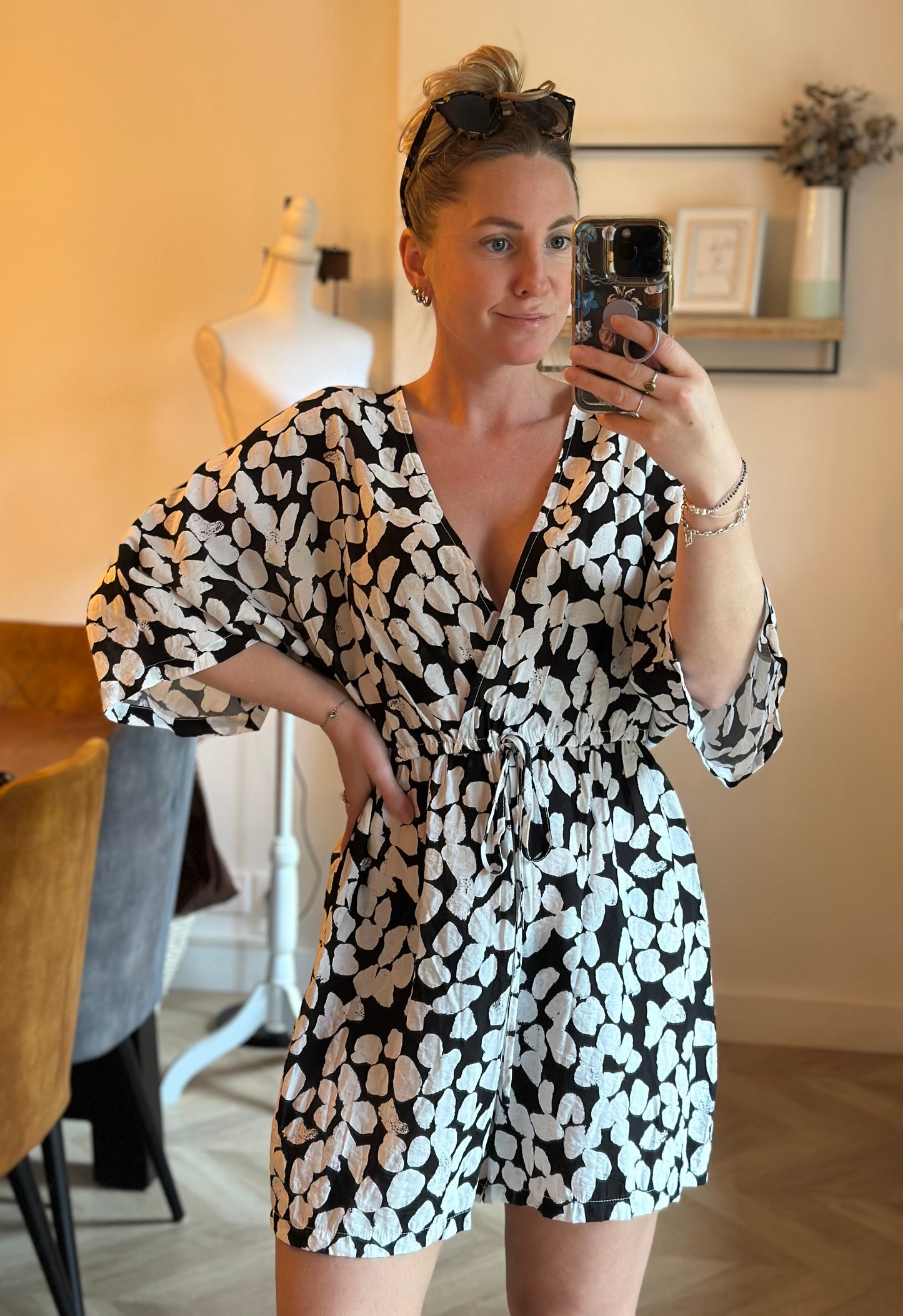 Combishort fluide à pois noir et blanc T.36