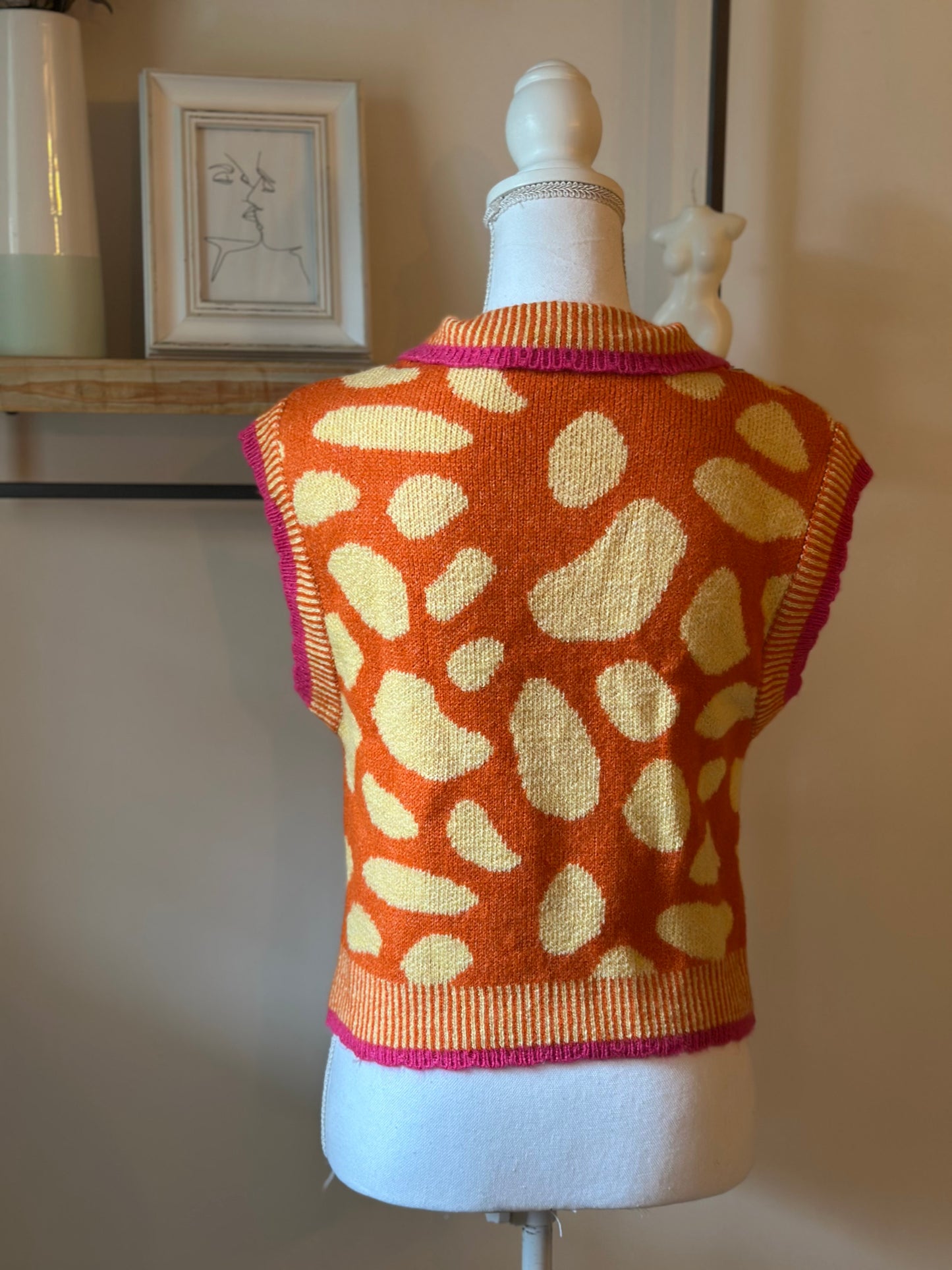 Gilet sans manches maille jacquard bohème T.38