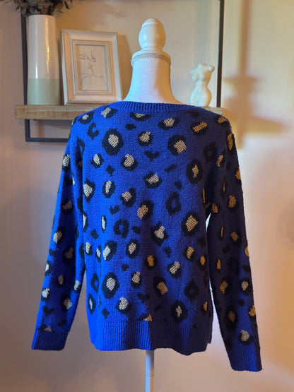 Pull doux bleu léopard T.36