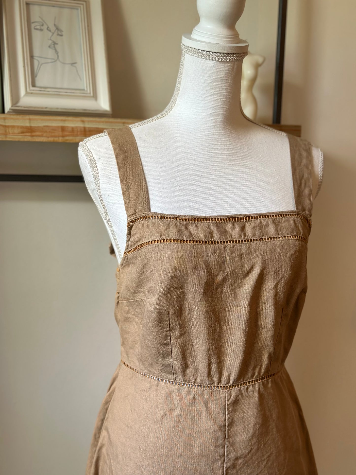 Robe mi-longue lin beige Caroll bretelles larges coupe fluide - taille 38