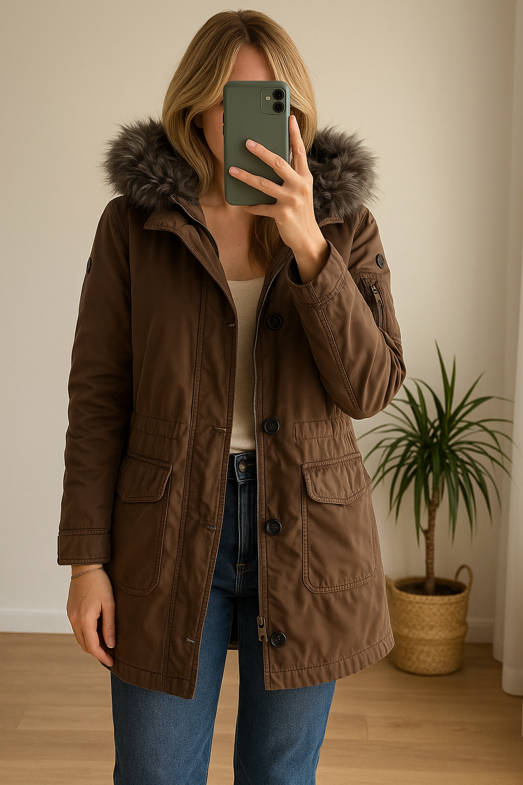 Parka chaude doublée fausse fourrure T.38