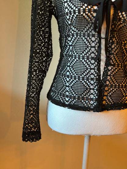 Blouse dentelle noire col volanté Vintage 20’s Tiana Mode Paris T.36