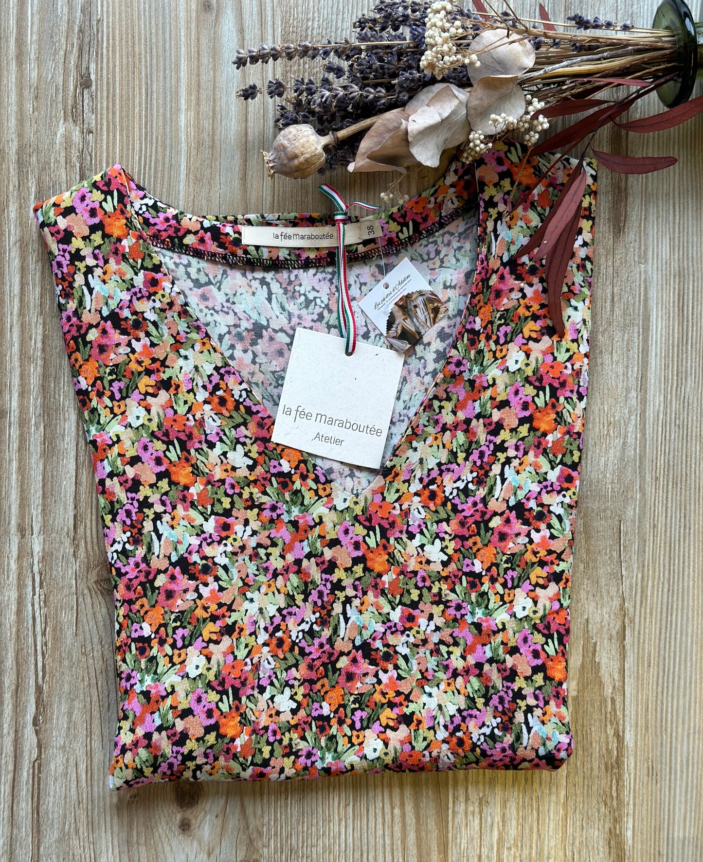 Blouse fluide à motifs fleuris multicolores, T.38