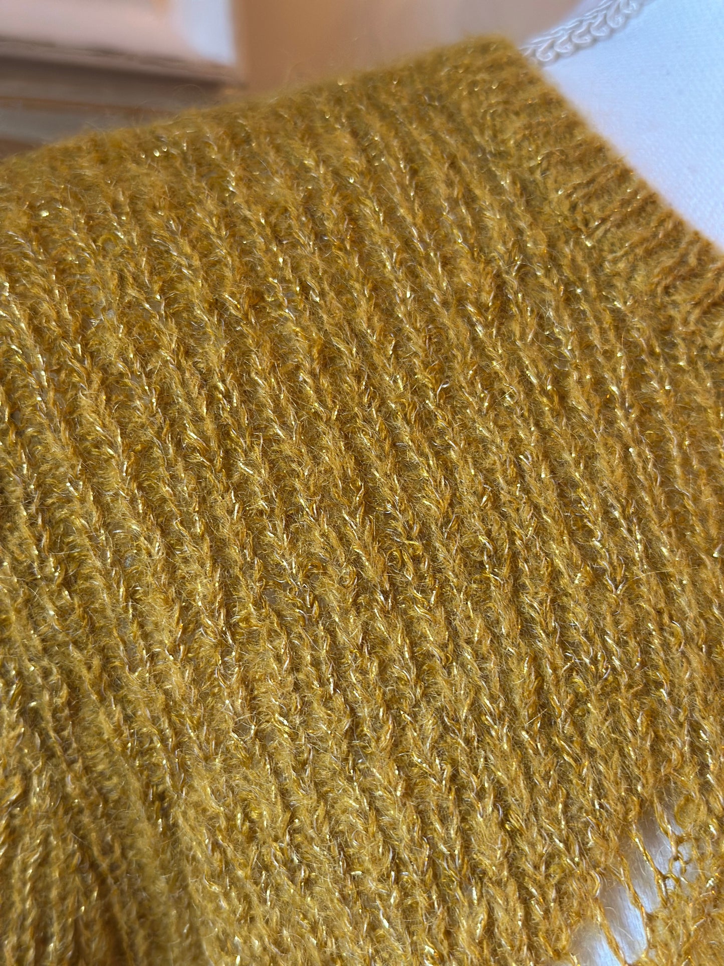 Pull ajouré maille mohair laine ocre T.34