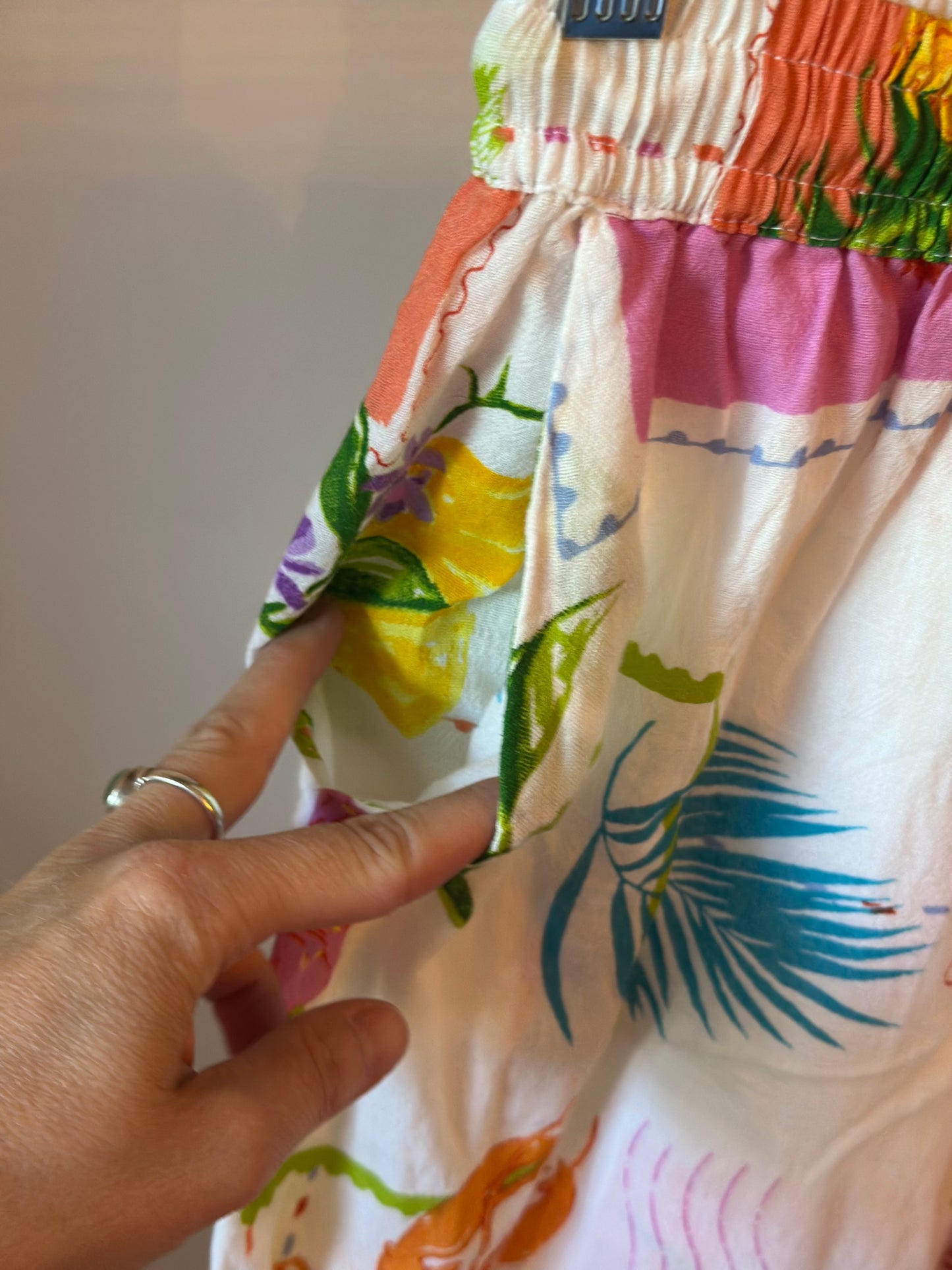 Pantalon large imprimé tropical, Neuf T.34/36