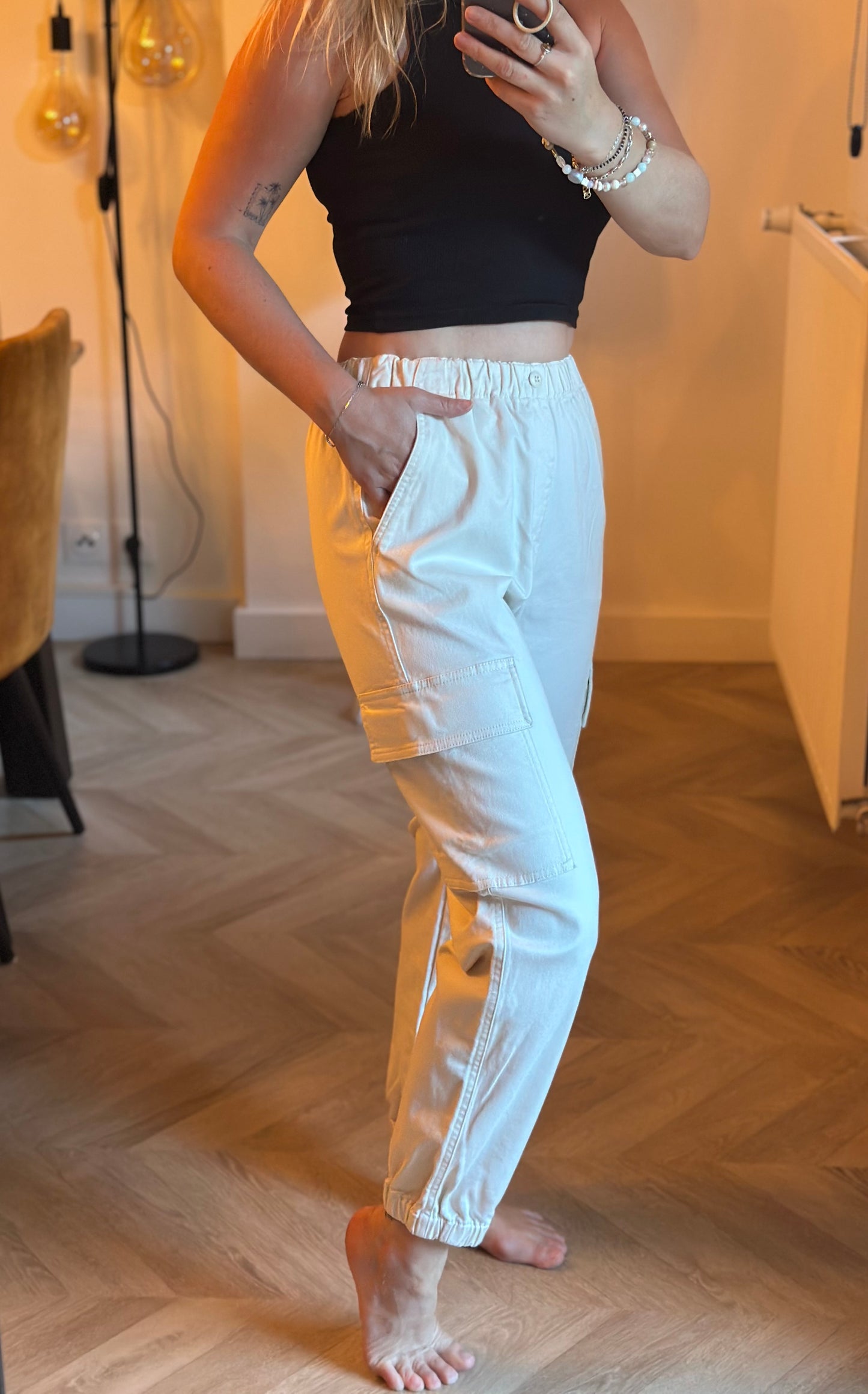 Pantalon cargo uni crème T.34