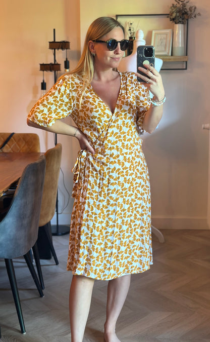 Robe portefeuille imprimé feuilles en viscose T.36