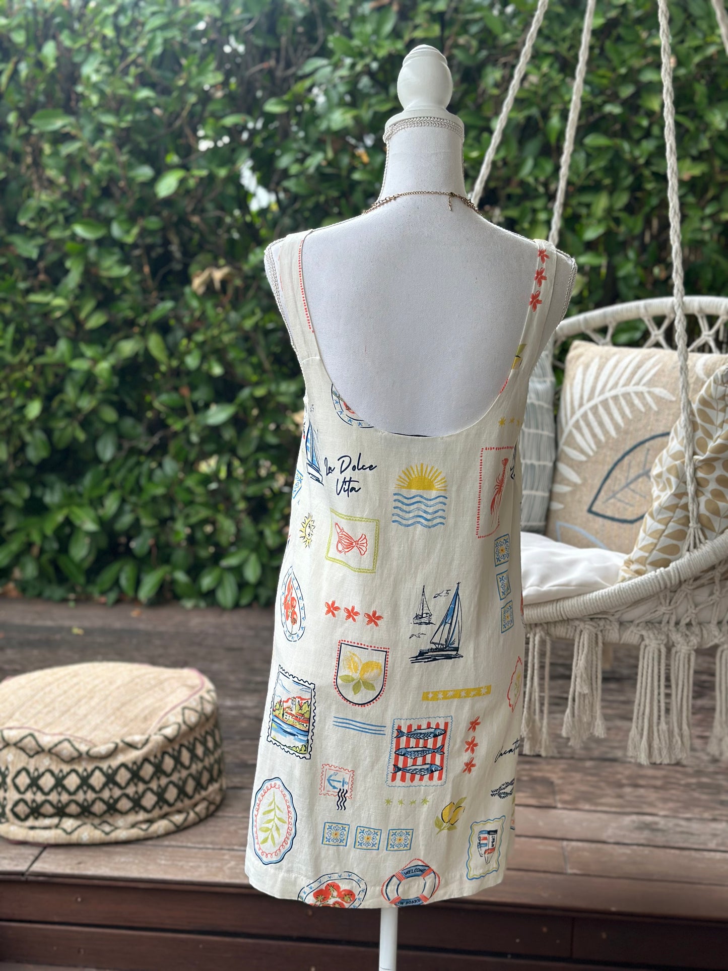 Robe d’été motifs bord de mer en lin, coton & viscose T.36/38