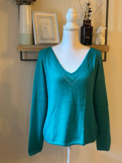 Pull col V uni mohair laine T.40