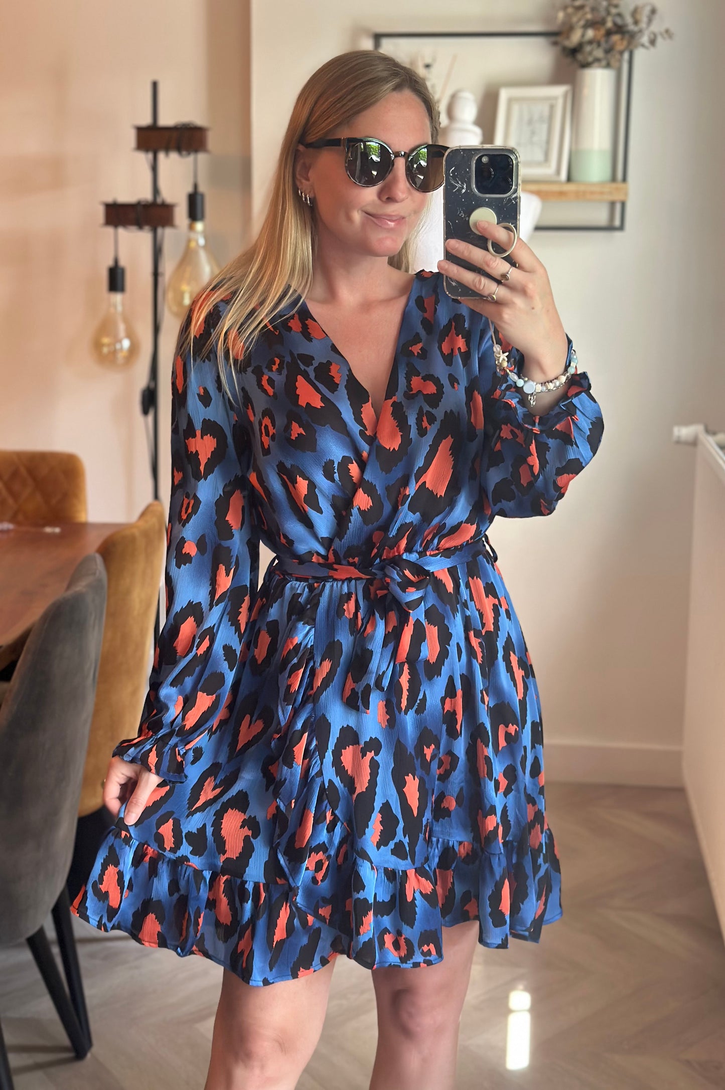 Robe imprimé léopard bleu et corail T.36/38