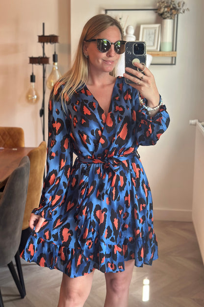 Robe imprimé léopard bleu et corail T.36/38