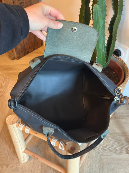 Sac Le Pliage Neo bleu gris toile et cuir
