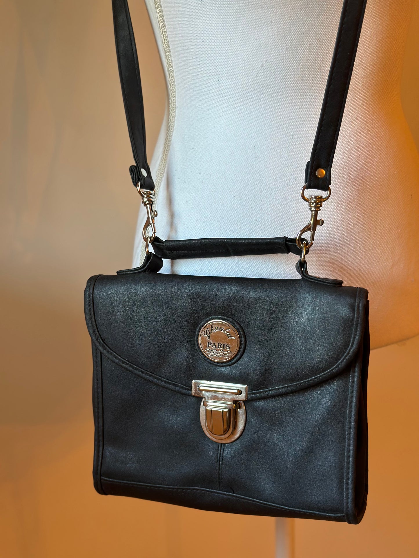 Sac bandoulière noir uni vintage