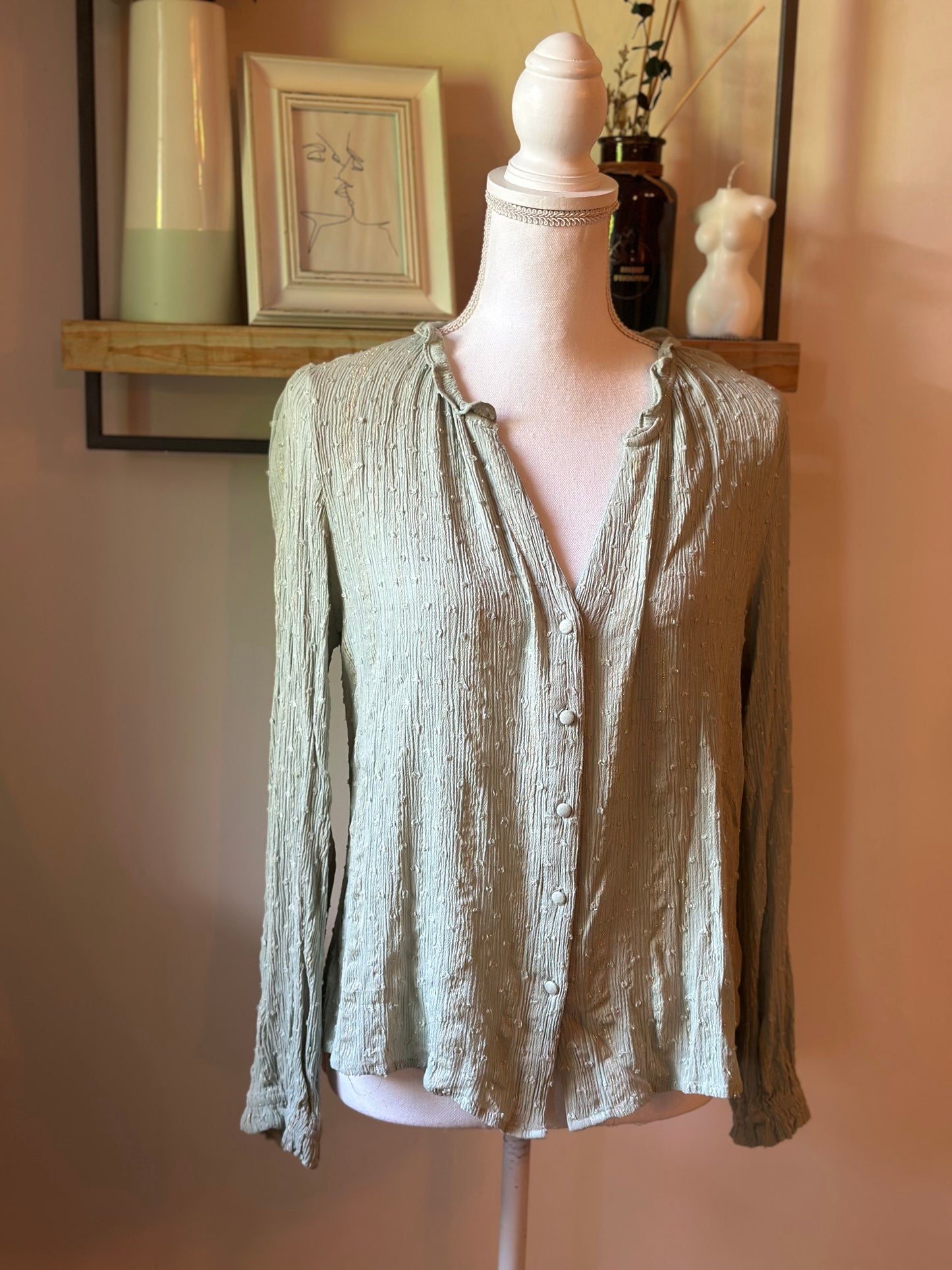 Blouse vert sauge plumetis T.40